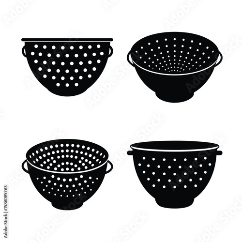 Colander Editable Black Silhouette Vector Commercial Safe Design for Marketplace Use