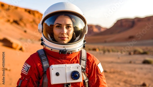Woman astronaut on Mars-like terrain