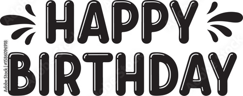 Vector art of happy birthday text with bubbly font and splashes