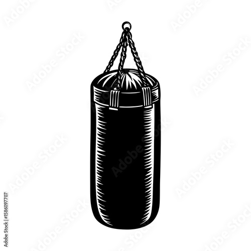Vector illustration of a black punching bag for boxing training and fitness workout equipment