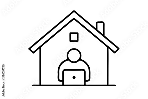 Home icon with a man, a symbol of real estate and residential property, perfect for web, business, and construction design