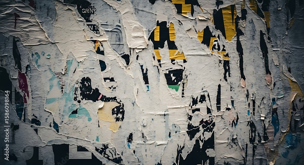 Fototapeta premium Peeling posters on a weathered urban surface.
