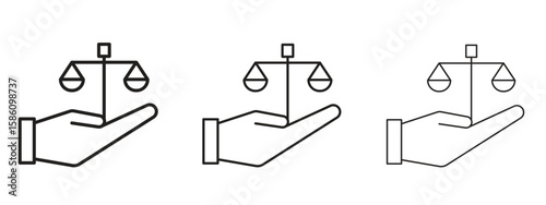 Justice scales in Hand icon. Premium quality symbol. Vector sign for mobile apps