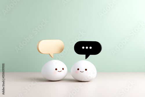 Two cheerful characters communicating with speech bubbles above them