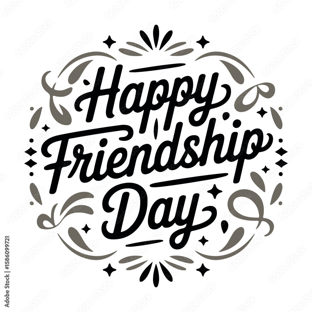 Obraz premium Happy Friendship Day black and grey lettering with decorative elements