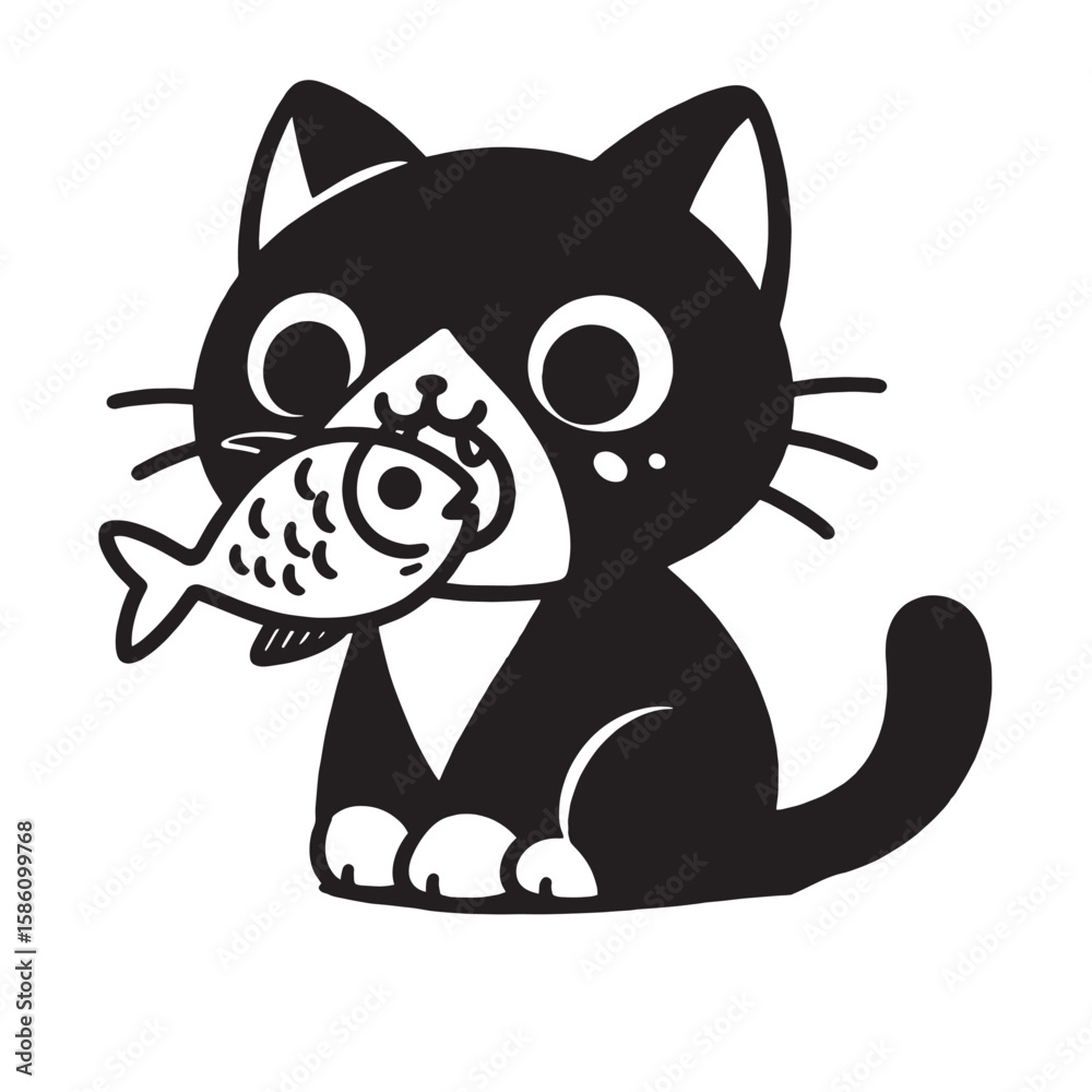 Obraz premium A cat is eating fish