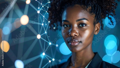Woman, technology, serious, focused