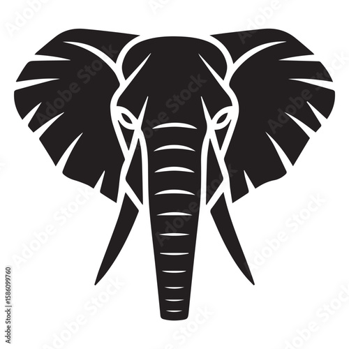 Vector art of a black elephant head silhouette isolated on white background