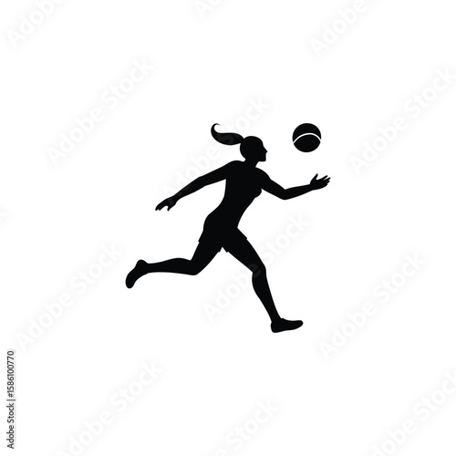 Silhouette of a female athlete playing volleyball isolated on a white background