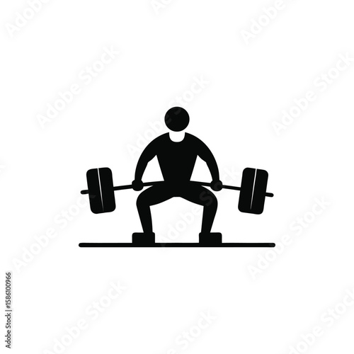 Silhouette of a person performing a deadlift with a barbell isolated on a white background