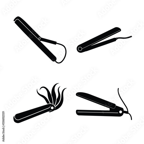 Hair straightener Minimalist Silhouette Vector Collection Bold Icons for Web and Print