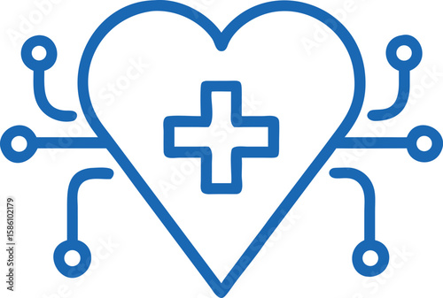 Medical Technology Icon with Heart and Circuit Lines Representing Digital Healthcare