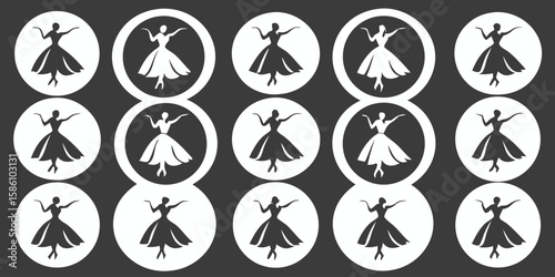 Silhouette Ballroom Dance Poses,Tango, Waltz, and Dance Couple Illustrations,Tango dancers silhouette,Set of silhouettes of dancers,Ballroom Dance Duo in Poised Embrace,Refined Silhouette,Elegant Gown