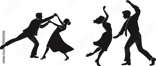 Silhouette Ballroom Dance Poses,Tango, Waltz, and Dance Couple Illustrations,Tango dancers silhouette,Set of silhouettes of dancers,Ballroom Dance Duo in Poised Embrace,Refined Silhouette,Elegant Gown