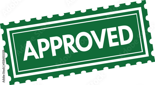 Green approved stamp with perforated edges isolated on transparent background