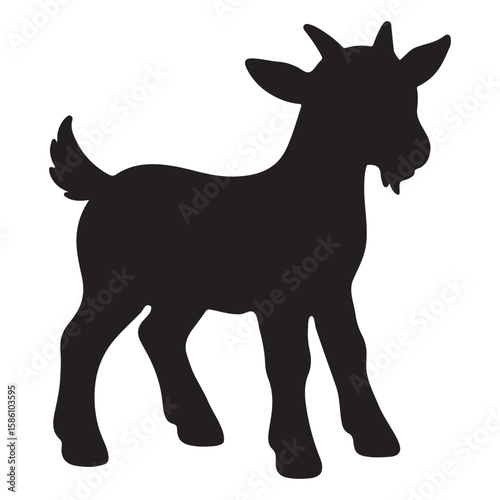 Baby goat jumping beside laughing child silhouette icon