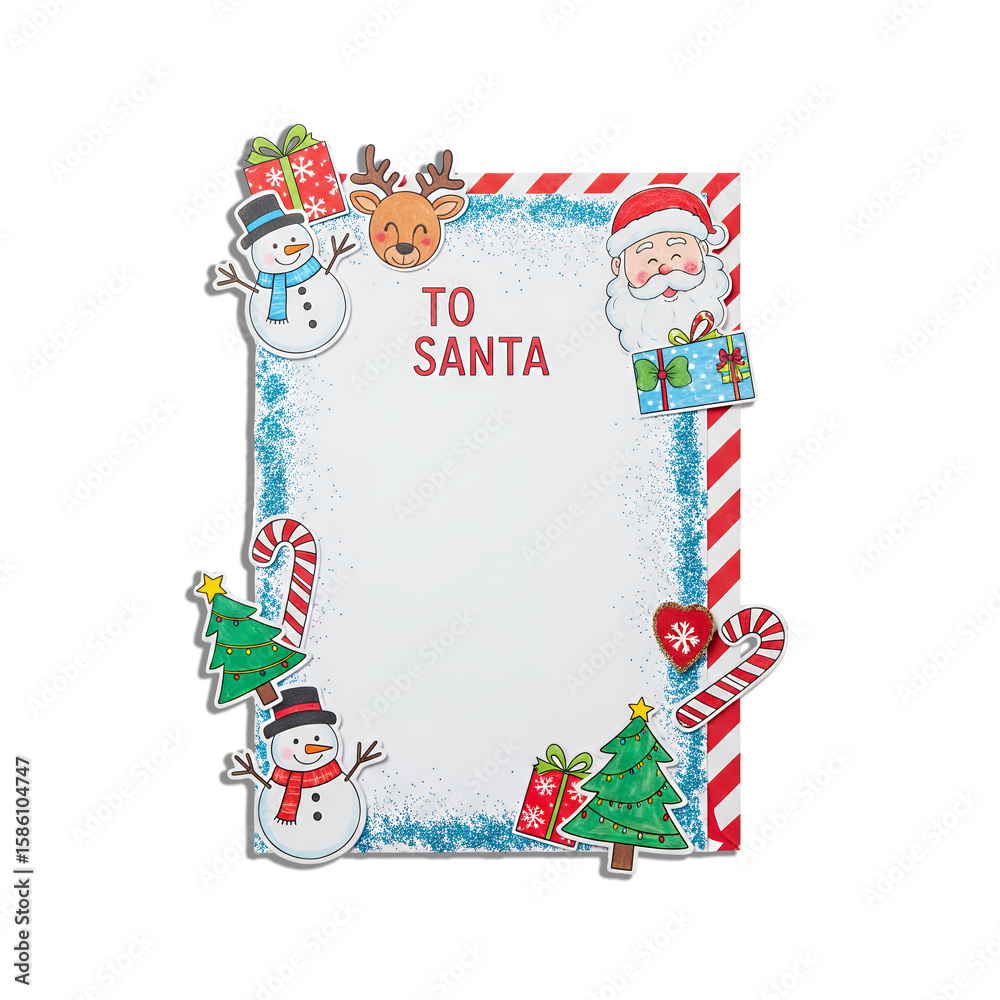 Fototapeta premium Christmas Letter To Santa Claus Festive Holiday Stationery Design For Kids png isolated on transparent background
