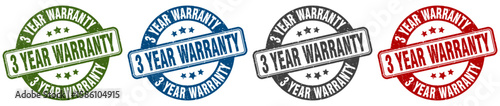 3 year warranty stamp. 3 year warranty round stamp set isolated on white background
