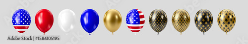 Realistic 3D balloons in USA colors and flags