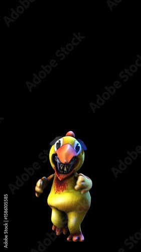 Seamless vertical video of a zombie with chicken disguise house dancing isolated with copyspace. Funny cartoon character for Halloween background.