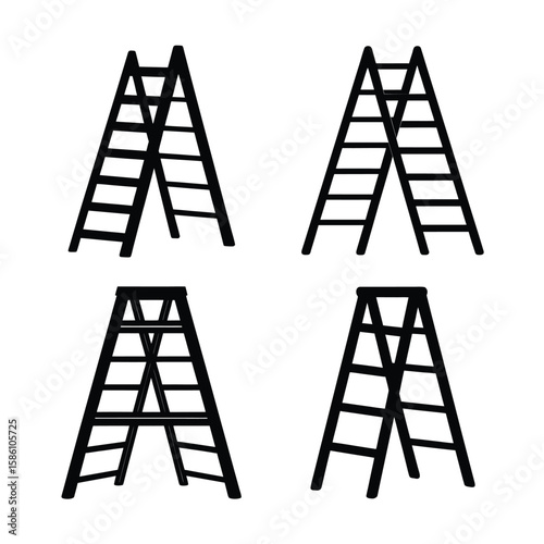 Stepladder Modern Vector Silhouettes Black Editable Icons for Infographics and UI