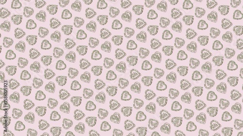 Hand Drawn Green Hearts Pattern Seamless Background Romantic Love Theme Cute Doodle Hearts on