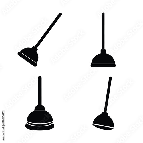 Toilet plunger Editable Black Silhouette Vector Commercial Safe Design for Marketplace Use