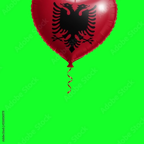 Albanian Flag Heart Balloon 4K Animation Green Screen
