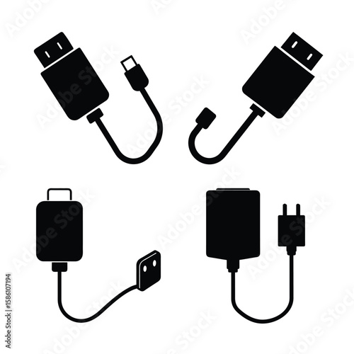 USB charger Clean Silhouette Set High Quality Flat Vectors for Graphic Design