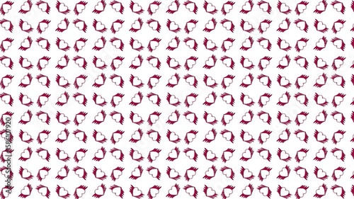 Seamless Pattern of Stylized Red Hearts with Brushstroke Wings on White Background Romantic