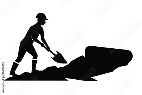 Hardworking Labor Digger Silhouette Vector Illustration for Clipart Design