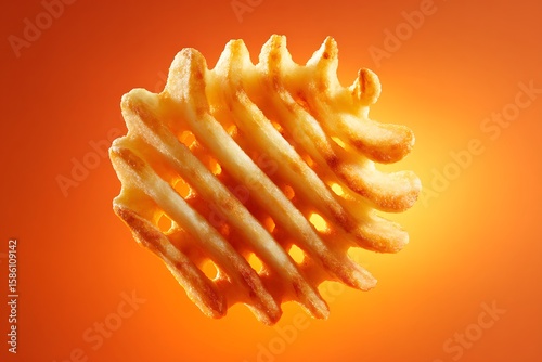 Close up of a single perfectly golden and crispy waffle fry delight