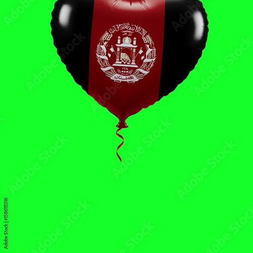 4K Afghanistan Flag Heart Balloon Animation on Green Screen - Patriotism, Love and Afghan Pride