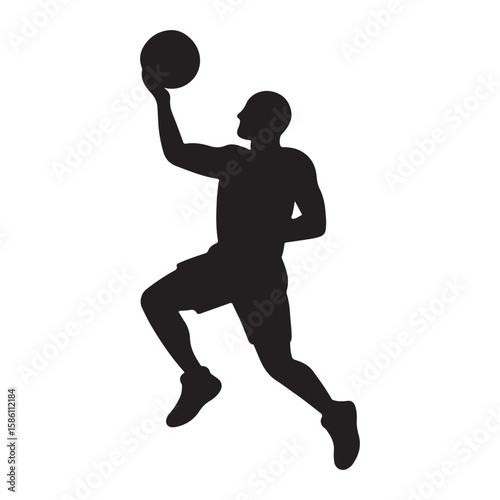 Basketball player dribbling ball with intense focused silhouette