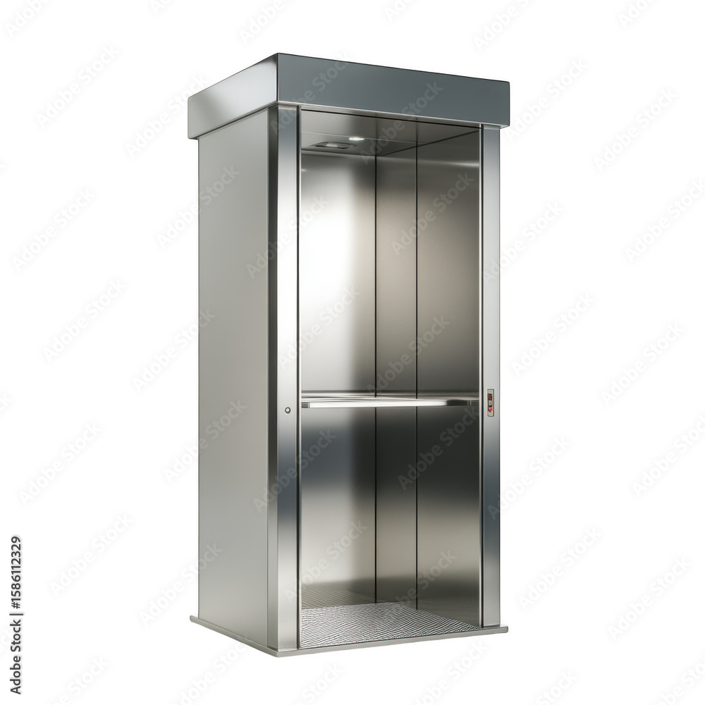 Modern silver metal elevator interior with closed door isolated on a transparent background image Modern silver metal elevator interior with closed door isolated on a transparent background image