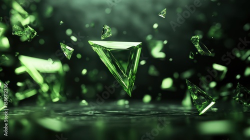 Abstract shattered green triangles