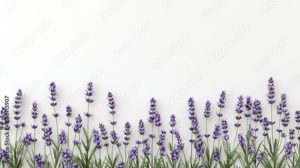 Naklejka premium Lavender sprigs border on white background
