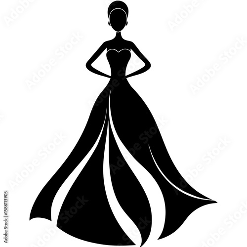 Black silhouette woman elegant gown dress