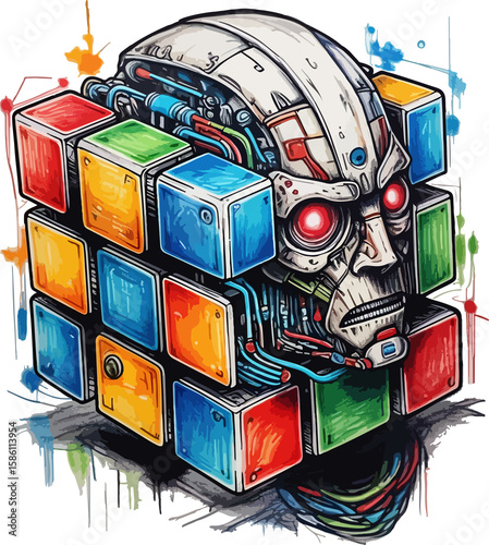 Retro robot cartoon illustration with space for text vintage technology icon design