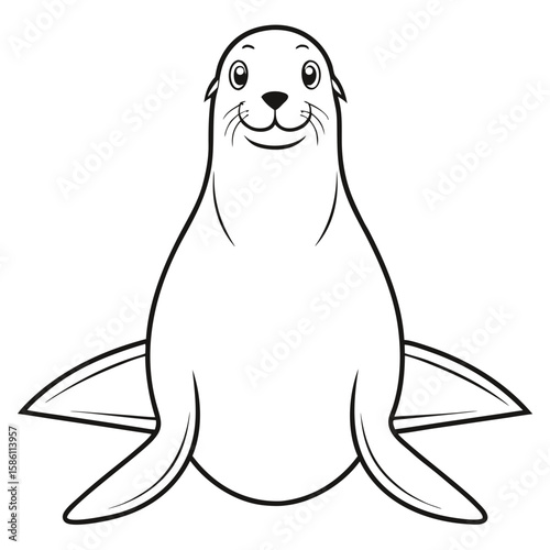 Happy sea lion line art animal marine mammal