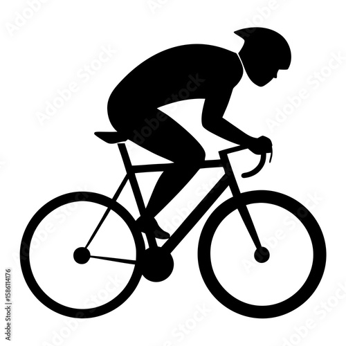 Cyclist silhouette on bicycle black white