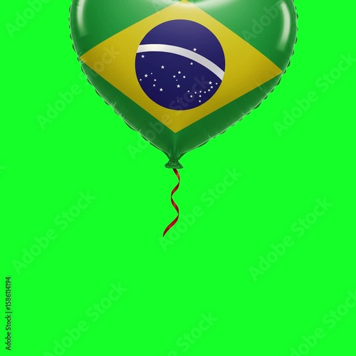 Brazil Flag Heart Balloon 4K Animation Green Screen