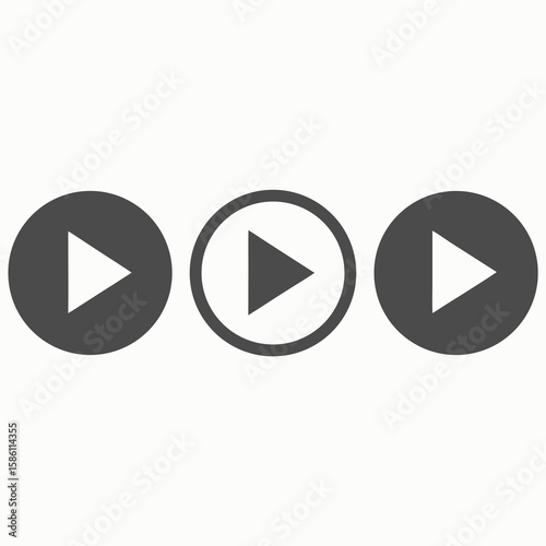 Three dark gray play button icons media symbol