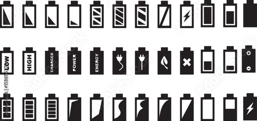 Battery Icon Set Power Level and Energy Indicator Symbols Collection