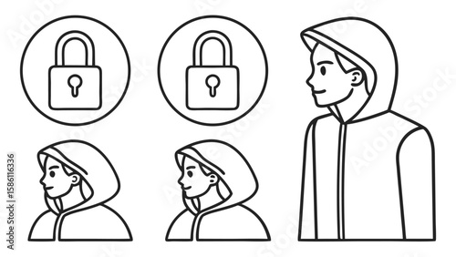 Black outline icons of padlocks and hooded figures icons icon png icons icon 192 png