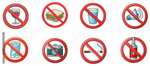 Set of prohibited signs, isolated 