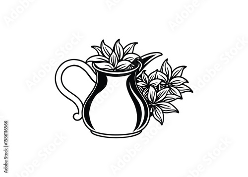Silhouette of Cottage core bloom jug isolated on a white background