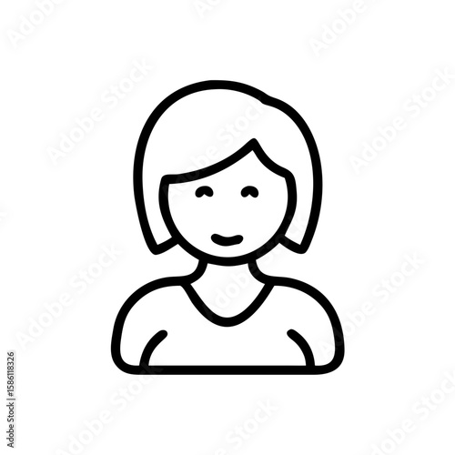 Character avatar of young woman, a simple outline icon. Character avatar represents user profile and female personality.