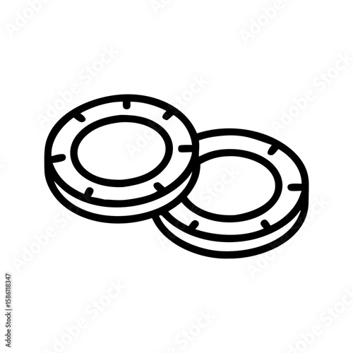 Poker chips in outline style depict gambling and games of chance. Simple poker chips represent casinos and betting, perfect for representing casino nights.