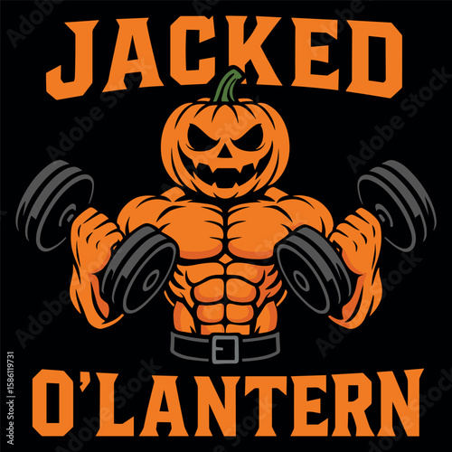 Jacked O Lantern Halloween Gym Workout Pumpkin Lifting Weights